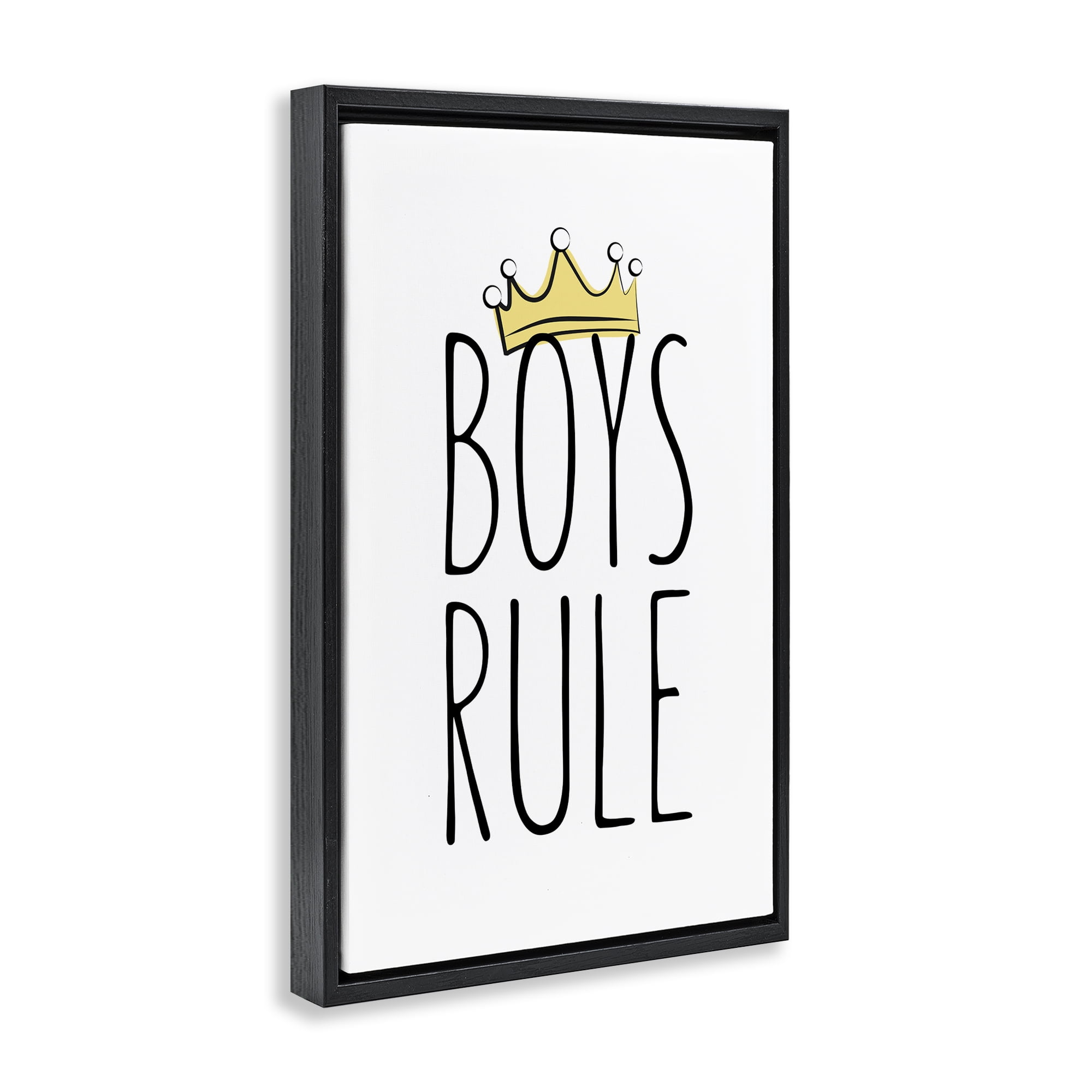 Stupell Industries Boys Rule with Crown Text & Numbers Painting Black Floater Framed Canvas Art Print Wall Art, 21 x 31