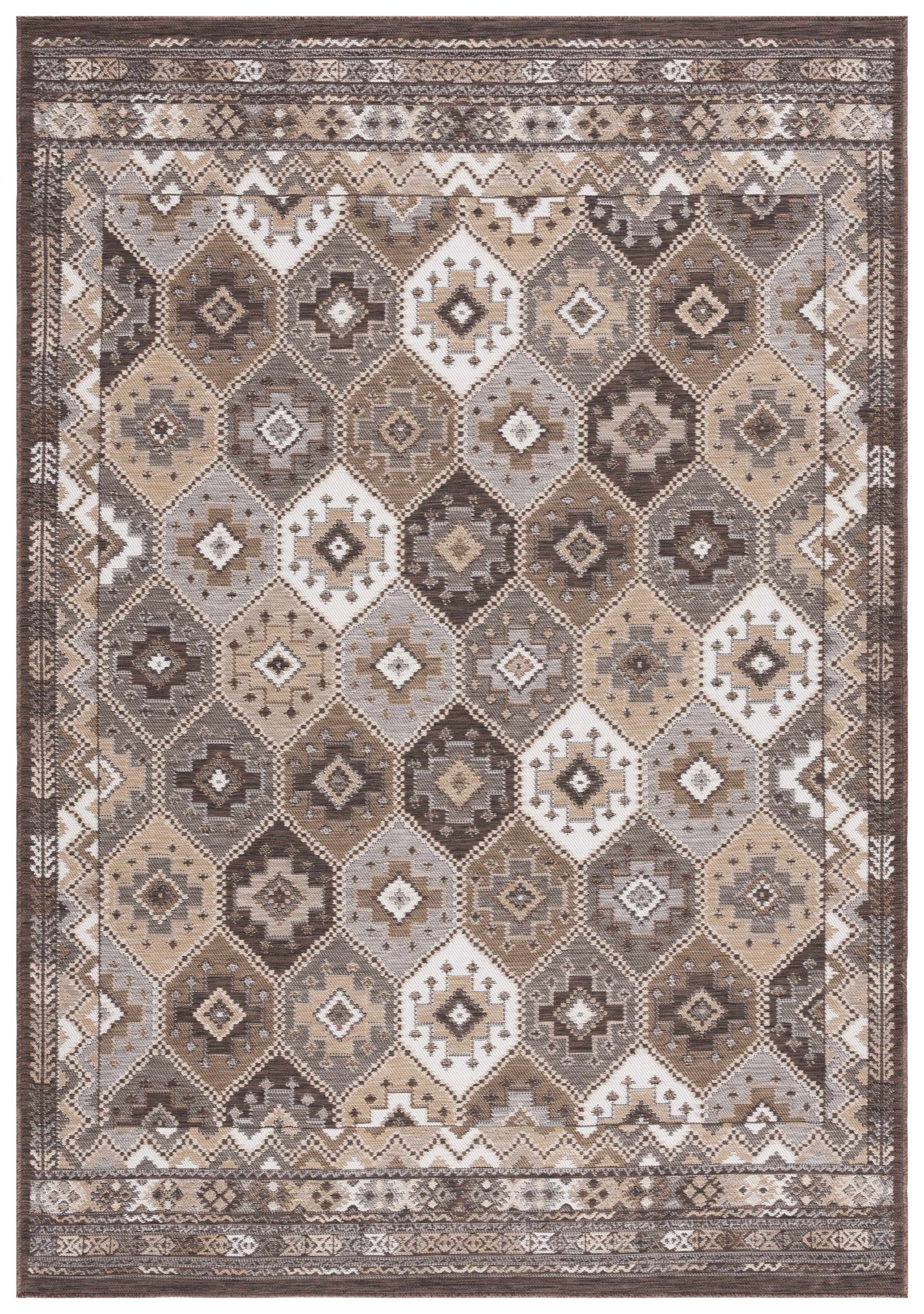 SAFAVIEH Sunrise Lara Geometric Reversible Indoor/Outdoor Area Rug, Ivory/Beige Brown, 4' x 5'7"