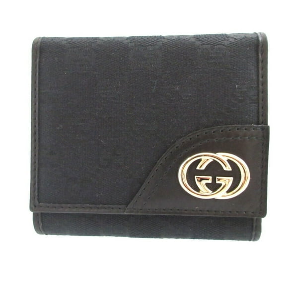 Pre-Owned Gucci Interlocking G 181597 GG Canvas Leather Black Tri-fold Wallet... (Good)