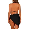 thumbnail image 3 of Women's 3 Piece Halter Bikini Sets Hollow Out Mesh Swimsuits with Sarong Cover Ups Beach Skirt Bathing Suit Medium Black, 3 of 5