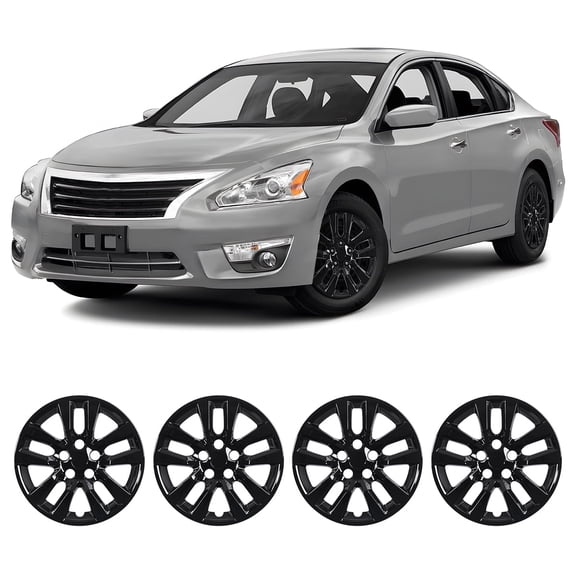16 inch Hubcaps for 2013-2018 Nissan Altima Sedan, Snap-On Black Lacquer Design 16 inch Steel Wheel Cover(4 Pack)