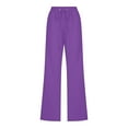 thumbnail image 4 of Purple Women Straight Leg Plain Long Leg Pants Loose Fit Pants for Women Faux Linen Casual Fall Summer Pants 2025 Clothing Y2K S, 4 of 6