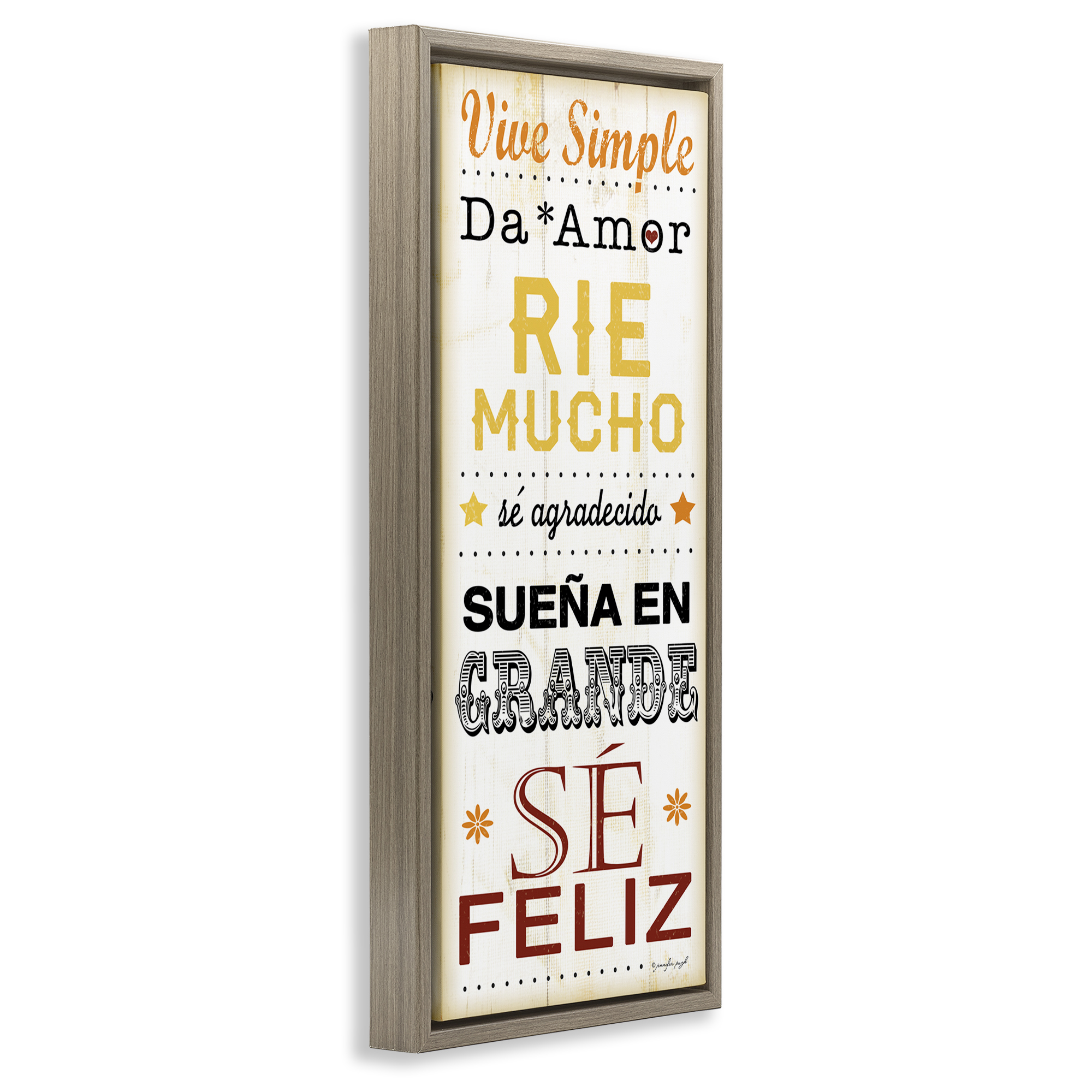 Stupell Industries Vive Simple Ríe Mucho Inspirational Quotes & Sayings Painting Brown Floater Framed Art Print Wall Art, 11 x 25