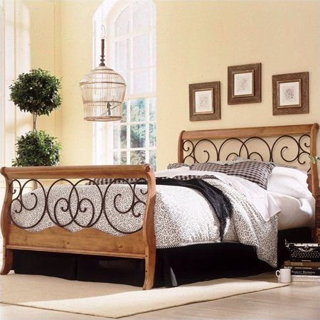 Fashion Bed Dunhill Sleigh Bed in Honey Oak with Autumn Brown Finish-California King
