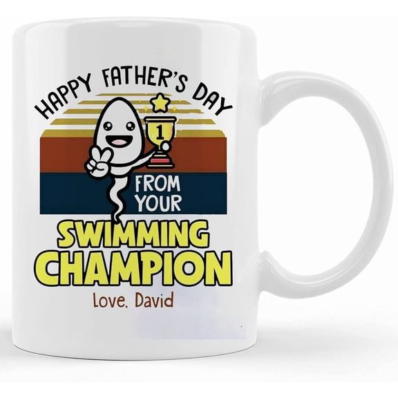 Happy Father's Day Mug From Your Swimming Champion Mug, Ceramic Novelty Coffee Mug, Tea Cup, Gift Present For Birthday, Christmas Thanksgiving Festival, 11oz Sarcas