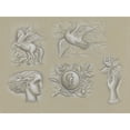 thumbnail image 2 of Leo Gestel 14x11 Black Ornate Wood Framed Double Matted Museum Art Print Titled: Designs for a Watermark of a Banknote; Pegasus, Pigeon, Women's Head, Weapon and Hand with Rose (1891), 2 of 5