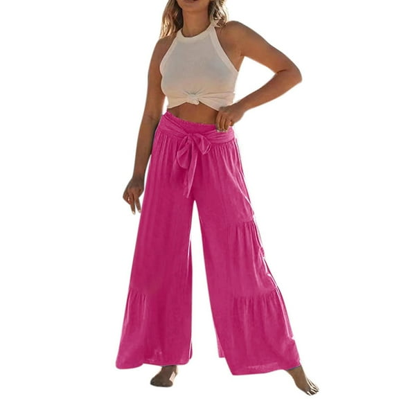 Sngxgn Pants for Women Elastic High Waist Drawstring Lounge Trousers Casual Loose Pants with Pockets(Hot Pink,XXL)
