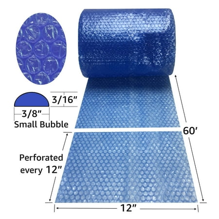 StarBoxes Small Bubble Blue Wrap - 60' x 12" Wide perforated every 12"