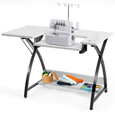 Costway Sewing Craft Table Computer Desk with Adjustable Platform Folding Side