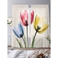 thumbnail image 3 of Colorful Tulips Sheer Curtains 96 Inches Long 2 Panels Blue Red Yellow Floral Light Filtering Semi Sheer Window Curtains Drapes for Bedroom Living Room 52"x96", 3 of 7