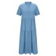 thumbnail image 4 of Vestido de Verano de Manga Corta para las Mujeres Botón de Color Sólido Plegado Vestido con Cuello en V, Vestido de Moda de Verano Casual, 4 of 7