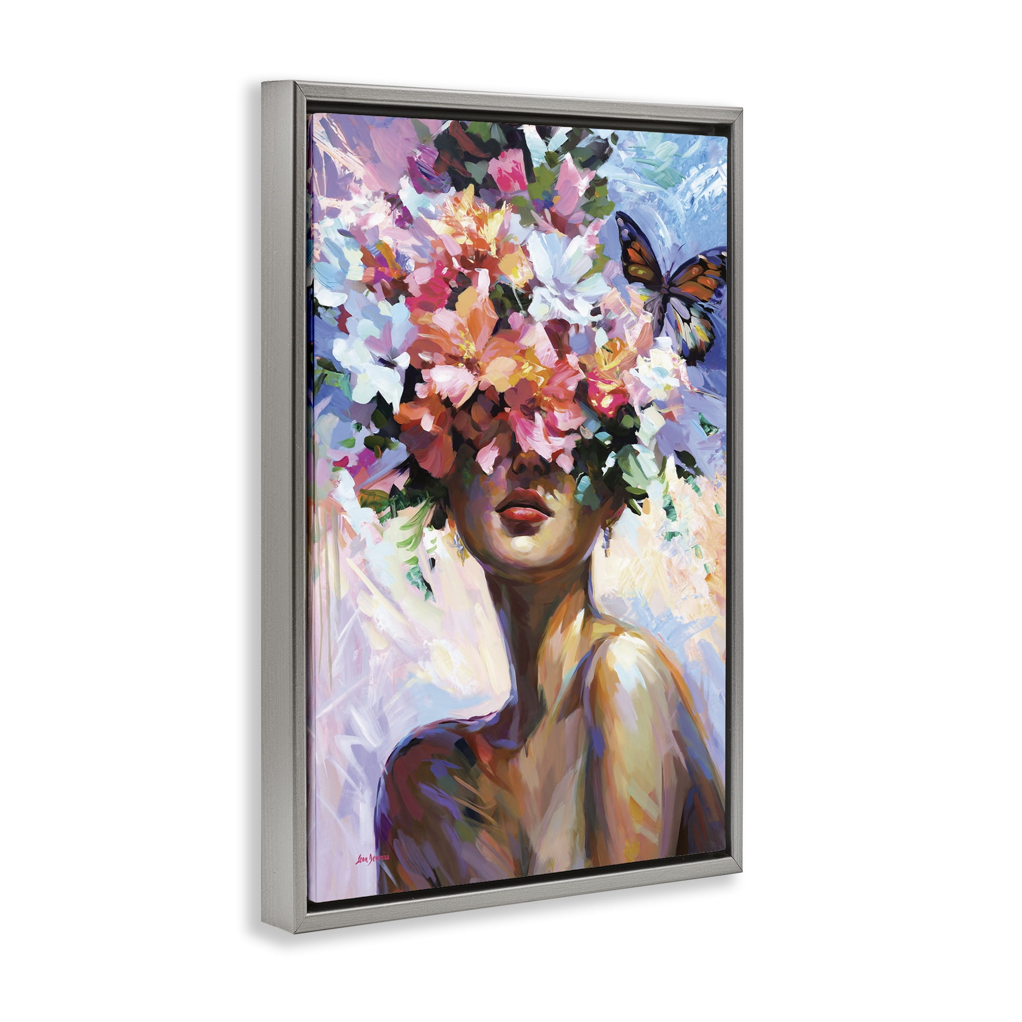 Stupell Industries Surrounded By Florals Plants & Flowers Painting Gray Floater Framed Canvas Art Print Wall Art, 21 x 31