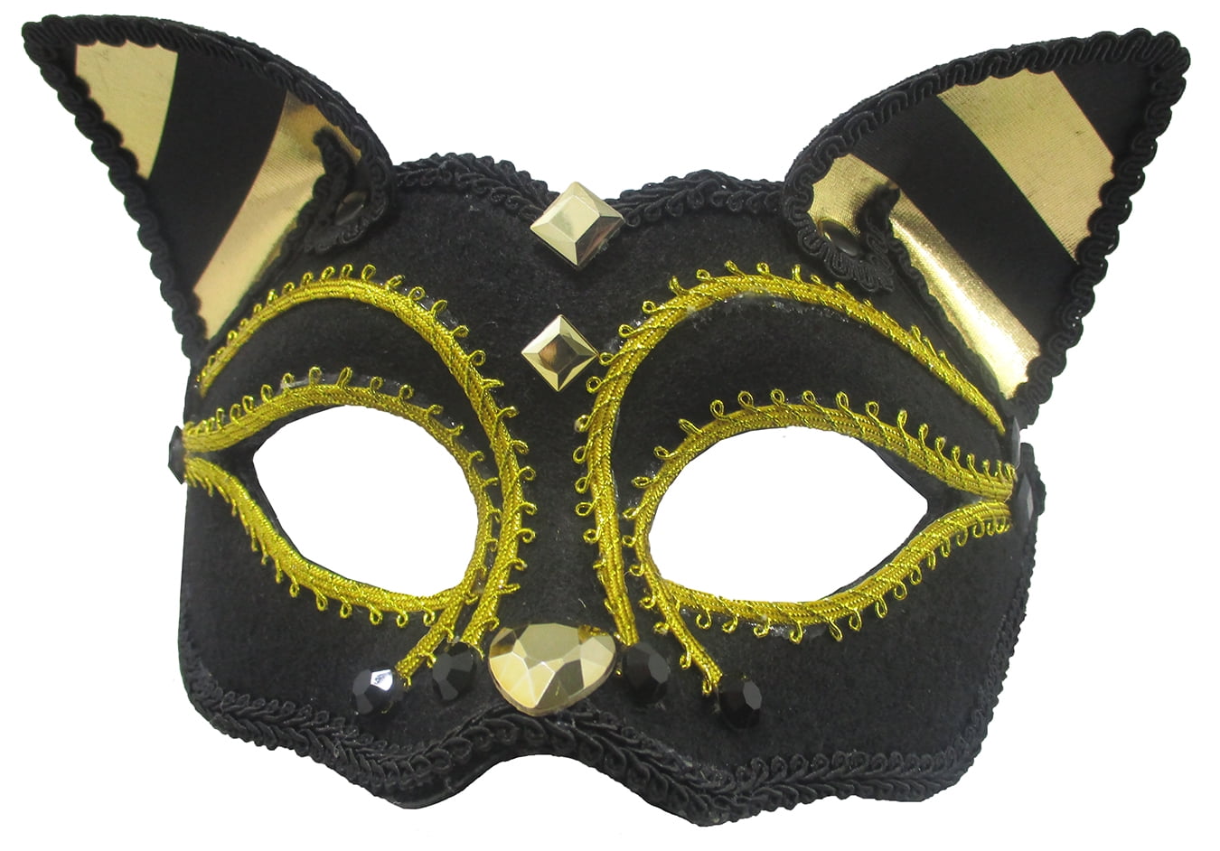 Black Cat Half Eye Mask Gold Trim Animal Eqyptian Masquerade Costume