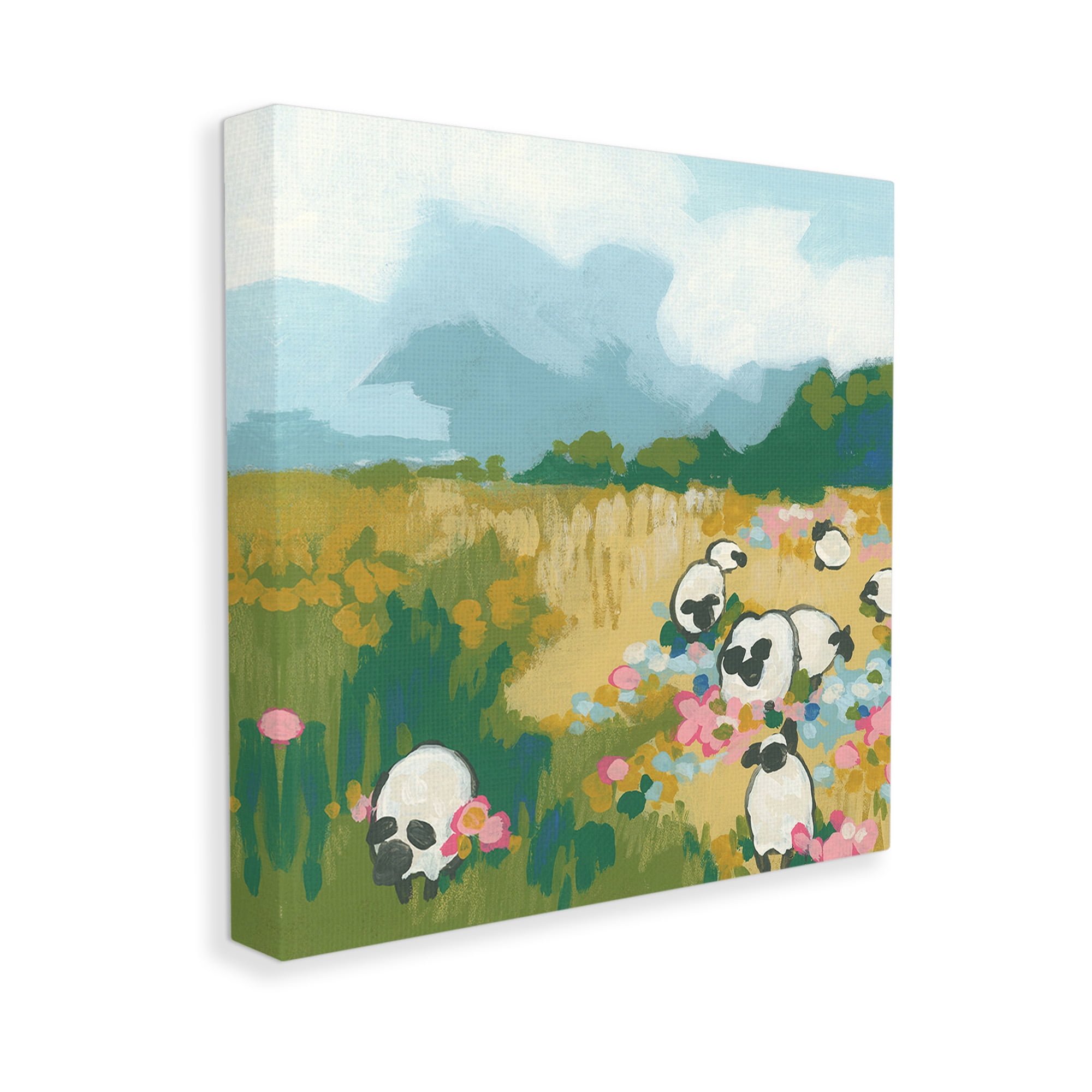 Stupell Industries Abstract Sheep & Flowers Landscape Painting Gallery Wrapped Canvas Art Print Wall Art, 17 x 17