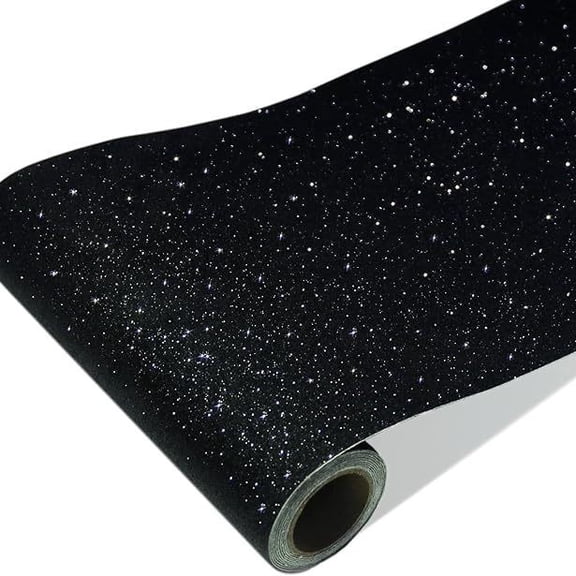 Zhuge 118.1" x 3.9" Glitter Peel and Stick Wallpaper, Self-Adhesive Removable Glitter Contact Paper for Wall, Dresser, Countertop & Craft Decor Projects, Black
