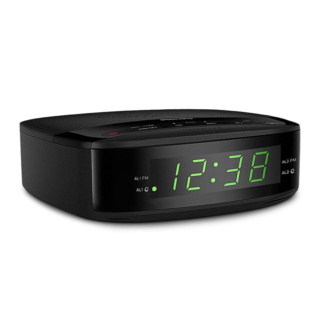 PHILIPS Radio despertador para dormitorios, pantalla LED, repetición fácil, temporizador de apagado, radio despertador con batería de respaldo reloj de dormitorio (pilas no incluidas)