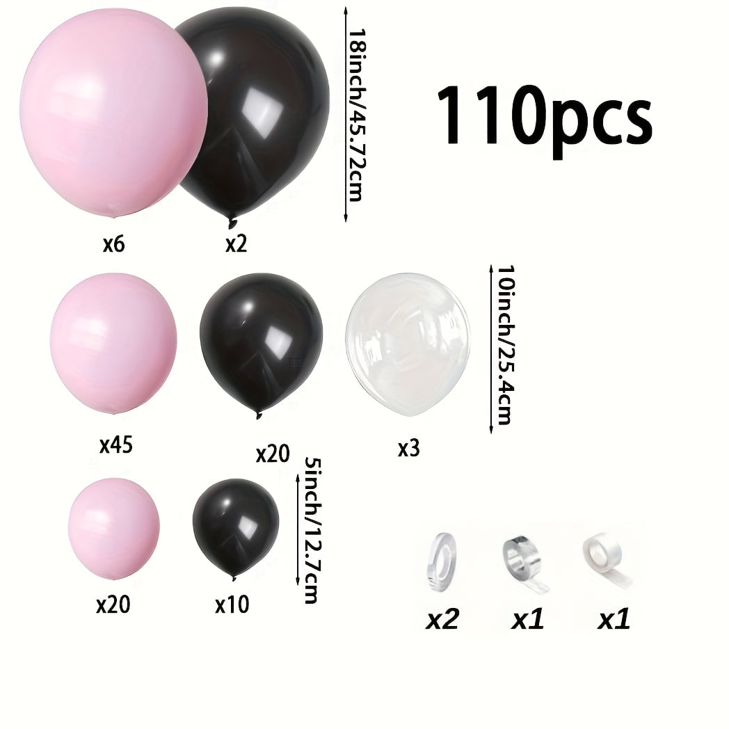 110pcs Pink & Black Balloon Arch Kit with Helium-Ready Balloons - Wedding, Birthday, Engagement Party Decorations, Balloon Arch Stand Set for New Year & Valentine’s Day Events