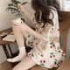 thumbnail image 2 of Conjunto de pijamas de manga corta para mujer, holgado, elegante, con estampado, manga abombada, Top con botones, pantalones cortos, ropa de dormir, 2 of 8