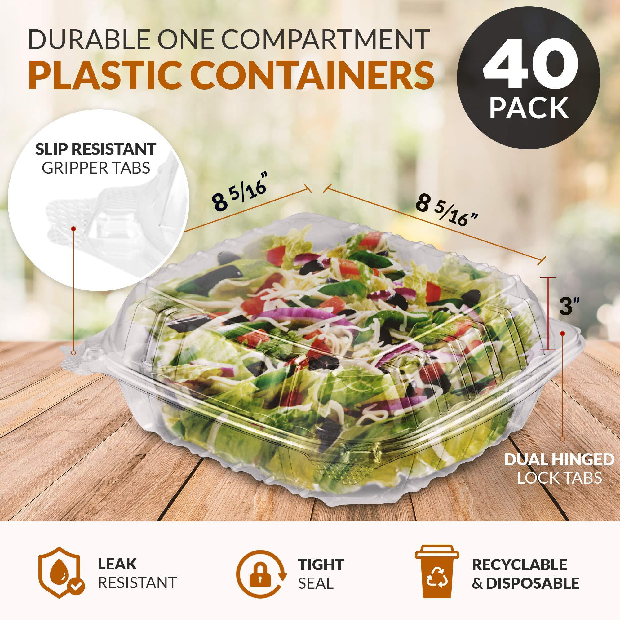 8X8 3Compartment 50-Pack Plastic Clamshell Take Out Food Containers, Heavy  Duty To-go Disposable Lunch Box For Cake, Sandwich, Salad, Dessert