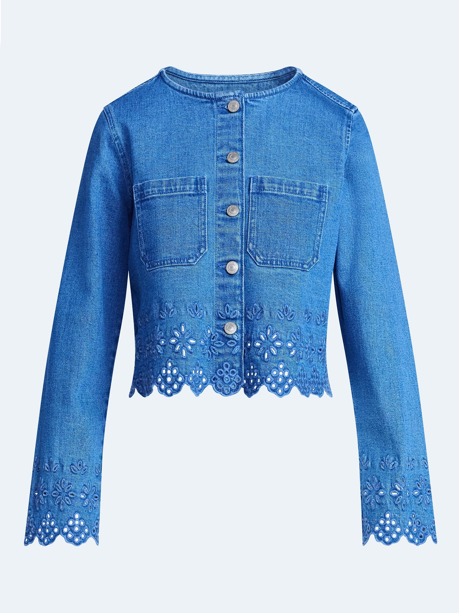 Free Assembly Women's and Women's Plus Embroidered Eyelet Denim Jacket, Sizes XS-4X