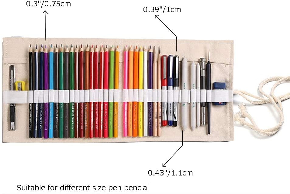 Sagasave Canvas Pencil Roll Wrap Pencil Holder Organizer for 36/48/72 Sketching Drawing Colored Pencils, Size: 72 Holes, Black