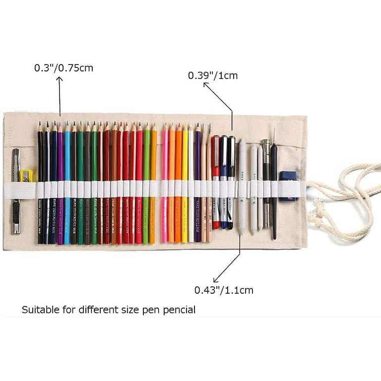 Creative Canvas Roll Up Pencil Case Large Capacity Pen Pencil Pouch Holder  Color Pencils Wrap Stationery Case Pencil Organizer for Student Artist  Traveler Gifts White 36 SlotsC 