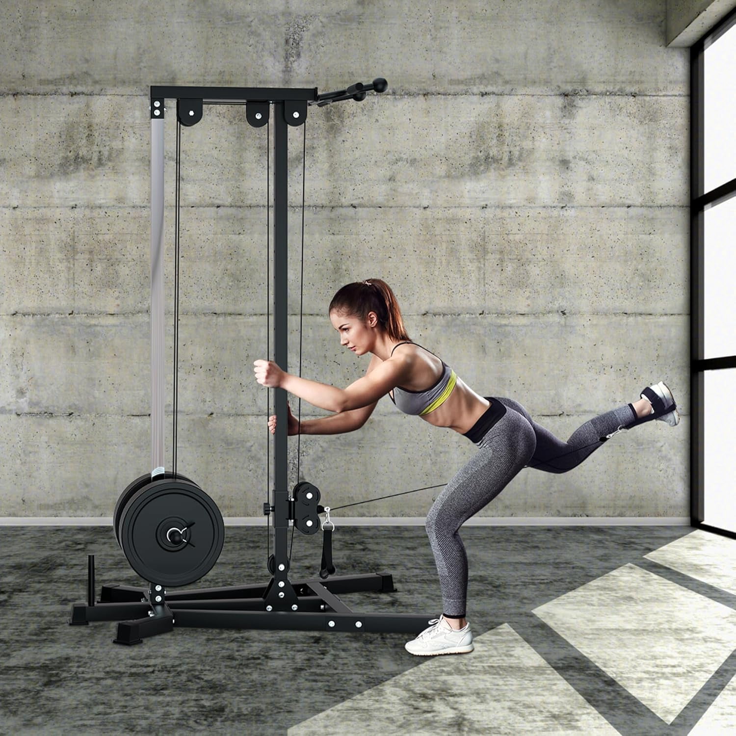 Reliancer LAT Pull Down and Low Row Cable Machine - 16 Height Adjustable Pulley System for Full Body Workout, Maximum Weight Capacity 400lbs, Perfect for Home Gym, Includes Additional Handle