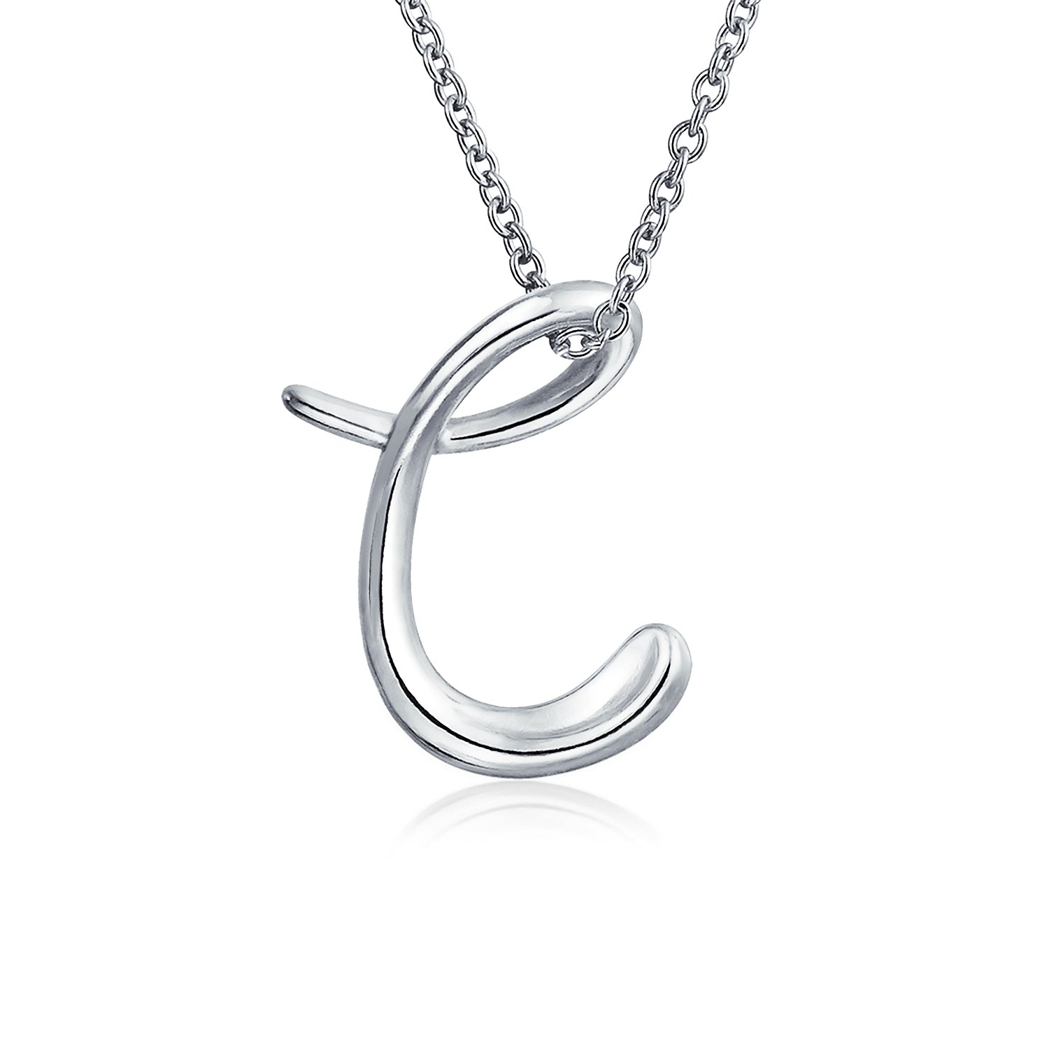 Bling Jewelry Womens Simple Script Alphabet C Initial Pendant Necklace .925 Sterling Silver