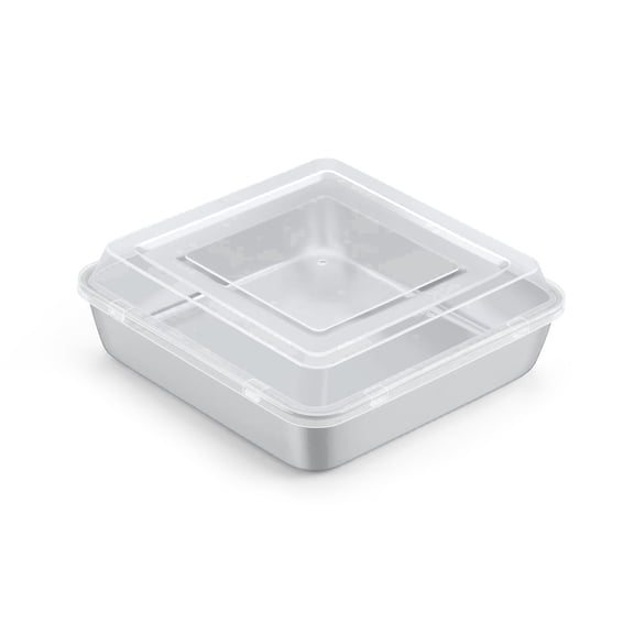 Walchoice 9 x 9 inch Baking Pan with Lid, Stainless Steel Square Cake Pans with Covers, Deep Bakeware for Lasagna Brownie, Silver