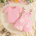 thumbnail image 4 of Bobifish Toddler Girls Outfit Sets Ribbed Knit Short Sleeve T Shirt And Flower Print Suspenders Shorts Summer Kids Girls Sets, 4 of 7