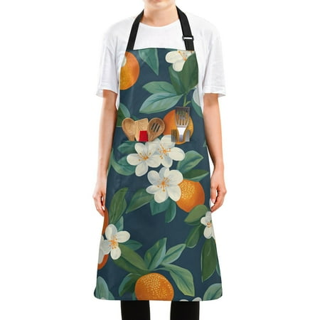 

Yayeee Apron for Cooking with Pockets Water Resistant Adjustable Neck Strap Orange Fruit