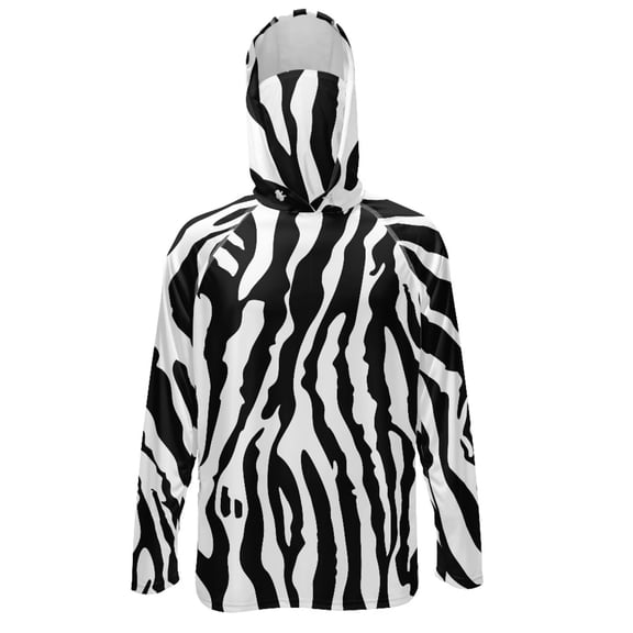 SEANATIVE Long Sleeve Sun Shirts for Men Fishing Hiking Running Tops Sun Hoodie Lightweight Breathable Outdoor UV Protection Rash Guard, S, Zebra Print Black White