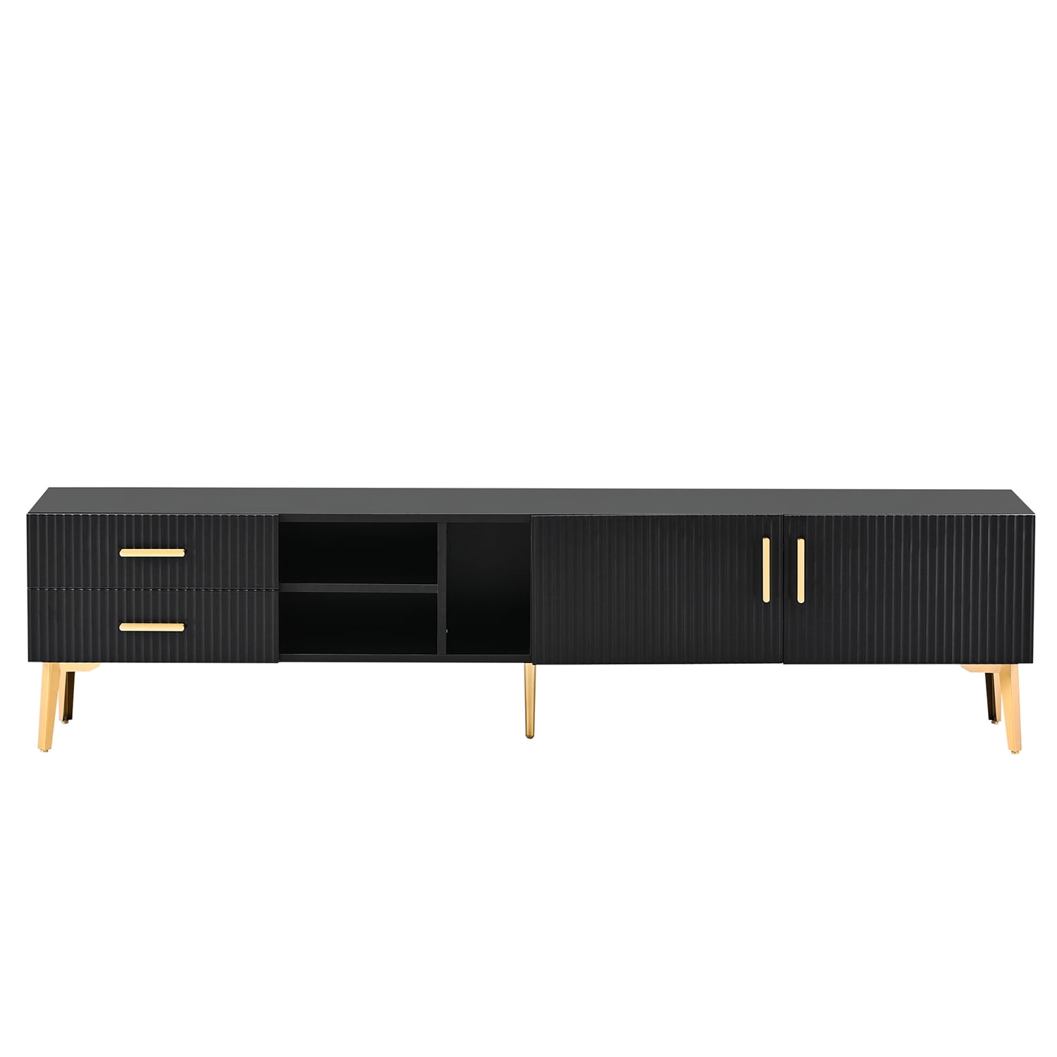 Kadyn Modern Entertainment Center, MDF TV Stand with 5 Champagne legs, Entertainment Center TV Console for TV up to 77", Black