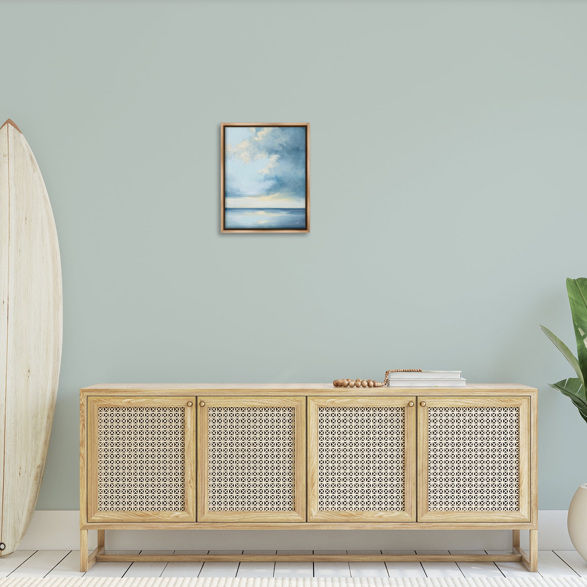 Stupell Industries Shimmering Sea Bright Nautical & Beach Painting Brown Floater Framed Canvas Art Print Wall Art, 17 x 21