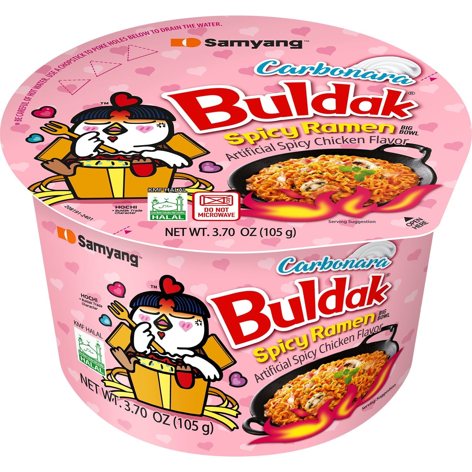 Samyang Buldak Carbonara Spicy Chicken Ramen Bowl, 3.7 oz., 6 pk. with bowl by OMA