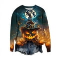 thumbnail image 5 of YUGYXL Funny Pumpkin Print Sweatshirts for Women Halloween Witch Bat Graphic Sweater Long Sleeve Round Neck Pullovers Multicolor XL, 5 of 6