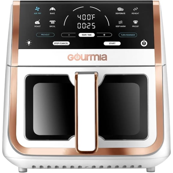 8 Qt Digital Air Fryer with Window, 8 One-Touch Cooking Functions, White/Rose Gold