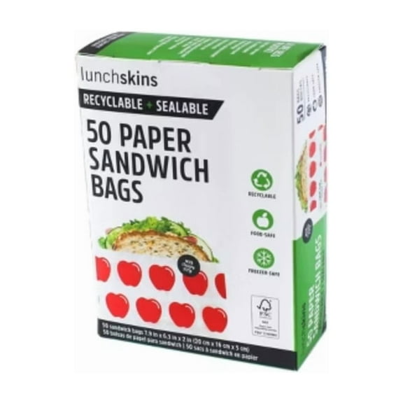 Lunchskins Recyclable & Sealable Paper Sandwich Bags - Apple - 50ct