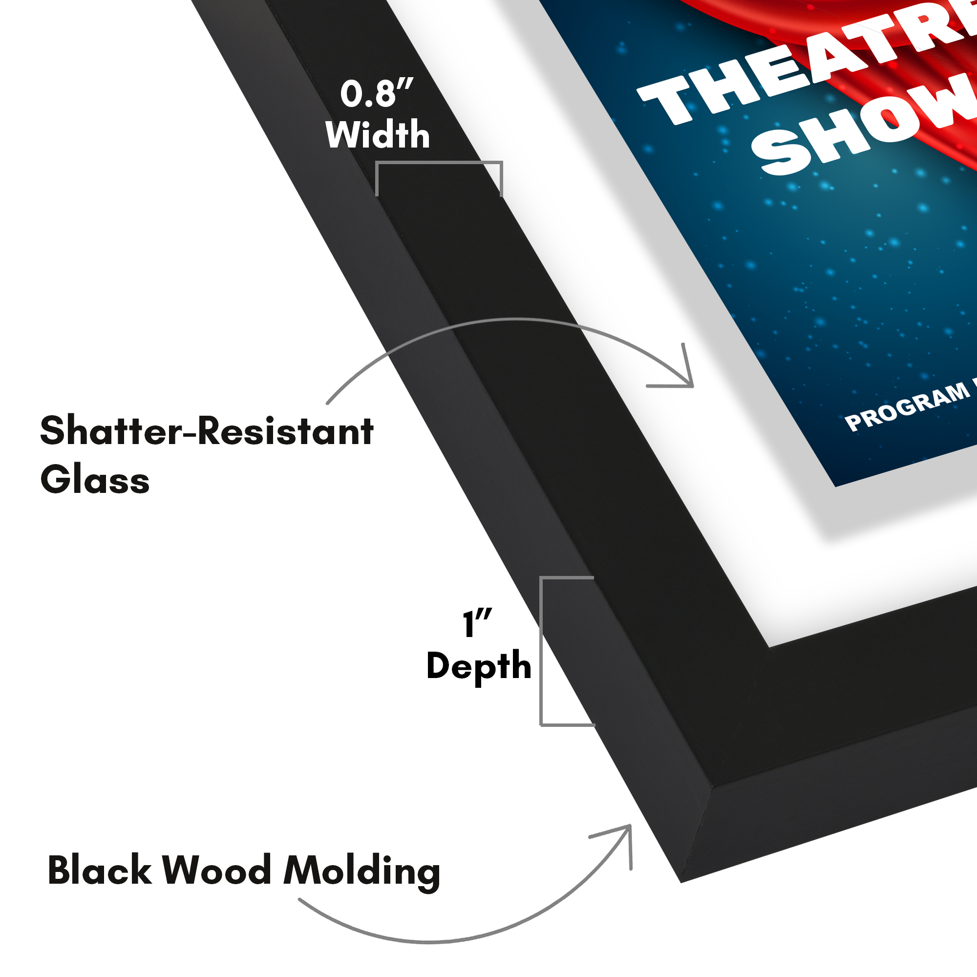 Americanflat 9.5x12.5 Picture Frame with Shatter-Resistant Glass Playbill Signature Float Collection - Black