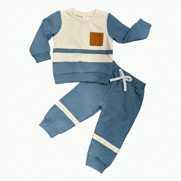 Toddler Baby Boy Clothes Boys Fall/Winter Patchwork Long Sleeve Elastic Waist 3T 4T 5T Everyday Outfit Set 2 Piece