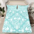 thumbnail image 2 of Homewish Vintage Western Dragon Twin Sheet Sets, Cyan Damask Flower Print Twin Fitted Sheet, Hippie Mandala Style Flat Sheet, Ultra Soft Bedroom Decor, 3-Piece, 2 of 7