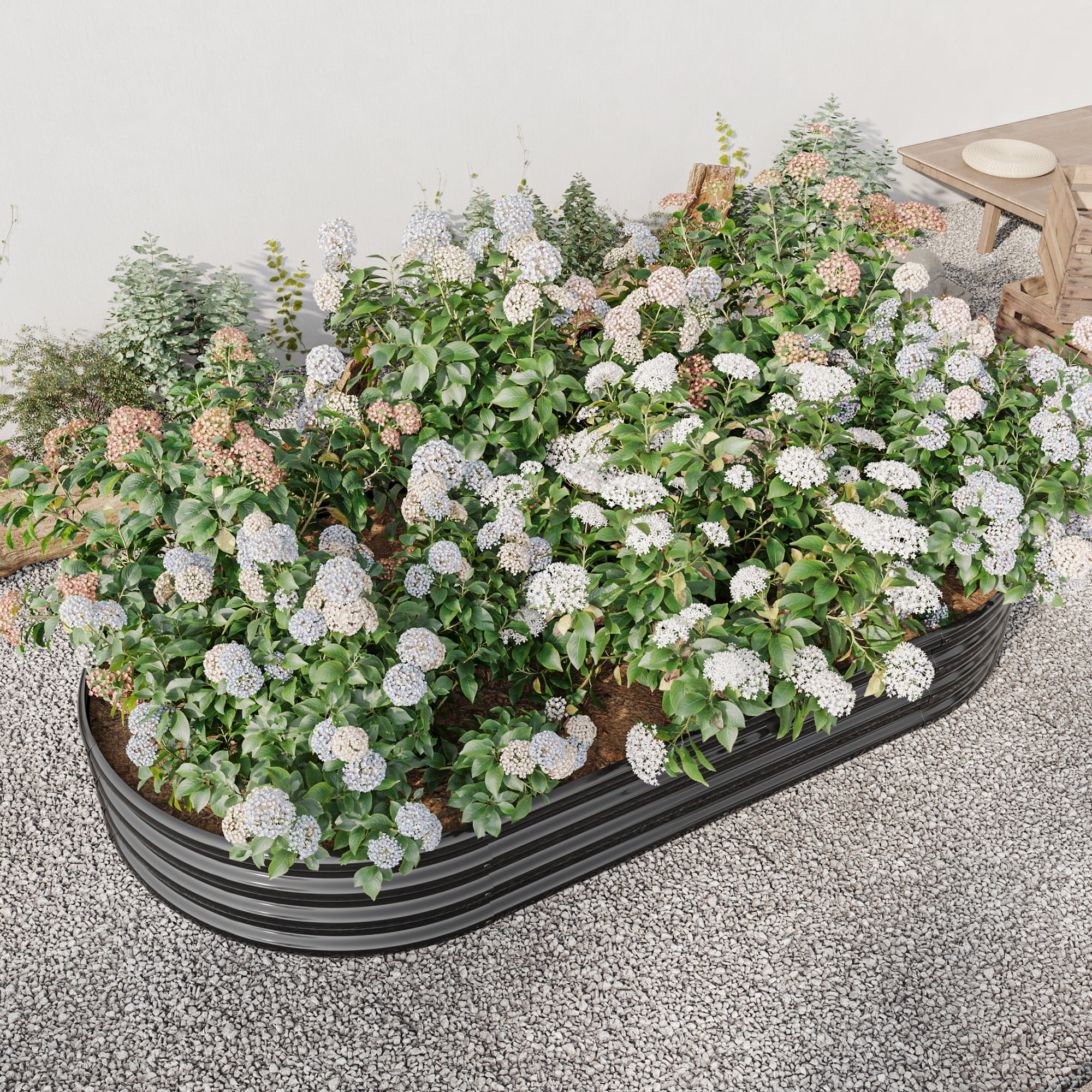 Raised Garden Bed Outdoor, Oval Large Metal Raised Planter Bed for for Plants, Vegetables, Flowers - Black