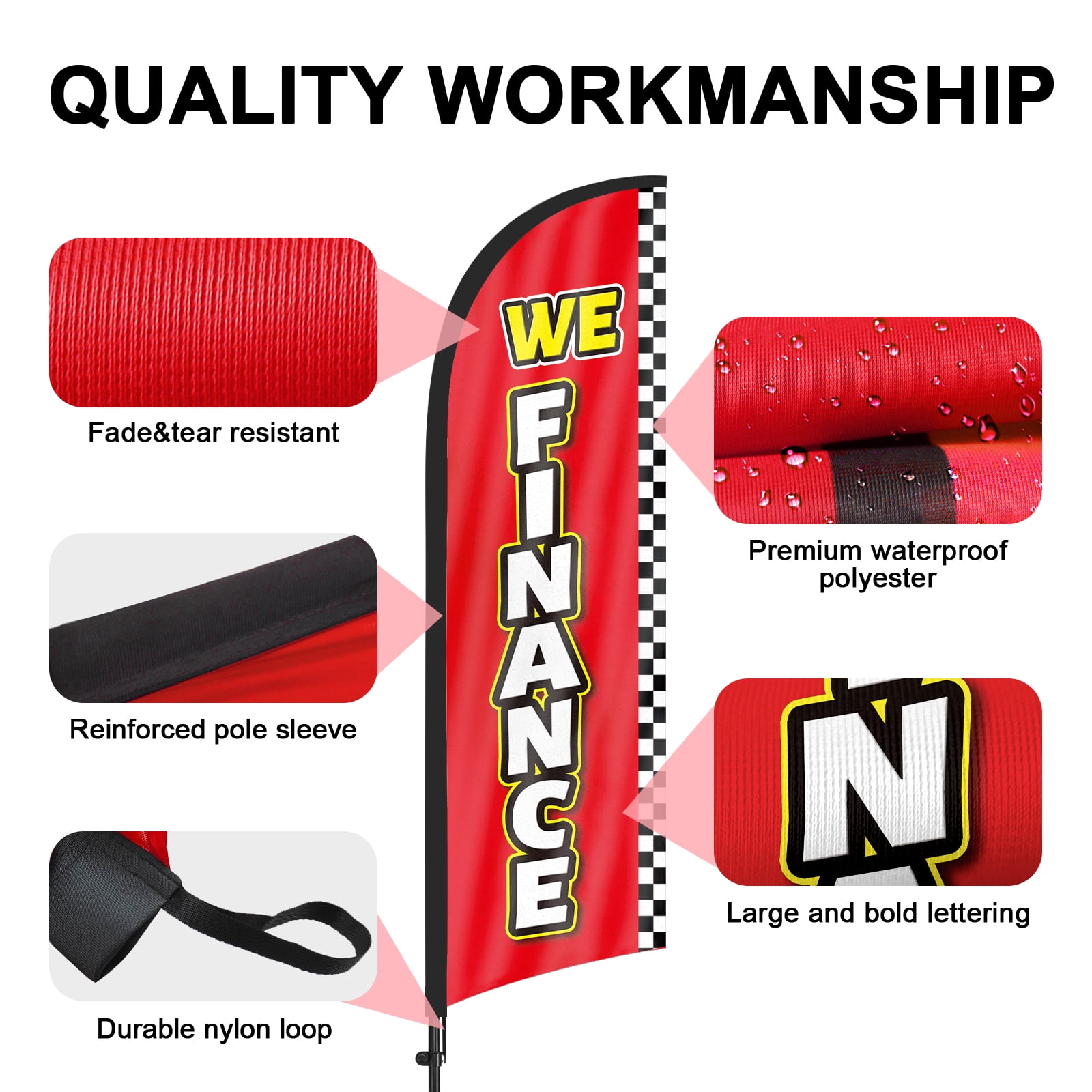 QSUM We Finance Feather Flag with Flag Pole Kit and Ground Spike, 8.2FT We Finance Windless Flag Banner Sign Business for Outdoor Advertising Sign Decoration Display