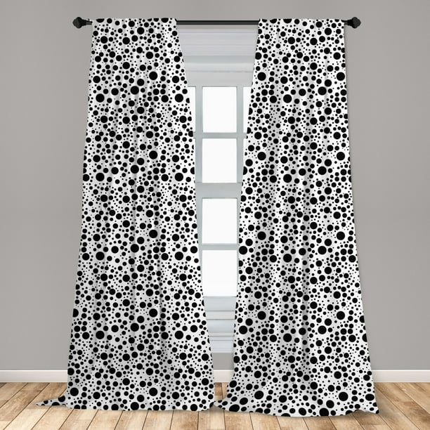 Black and White Curtains 2 Panels Set, Big and Small Dots Black Color