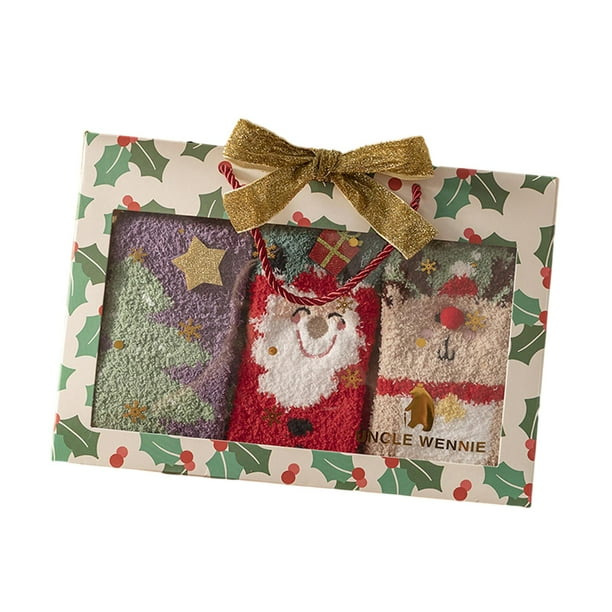 3 pares de calcetines navideños suaves para dormir, calcetines acogedores, calcetines navideños para el hogar. Estilo C