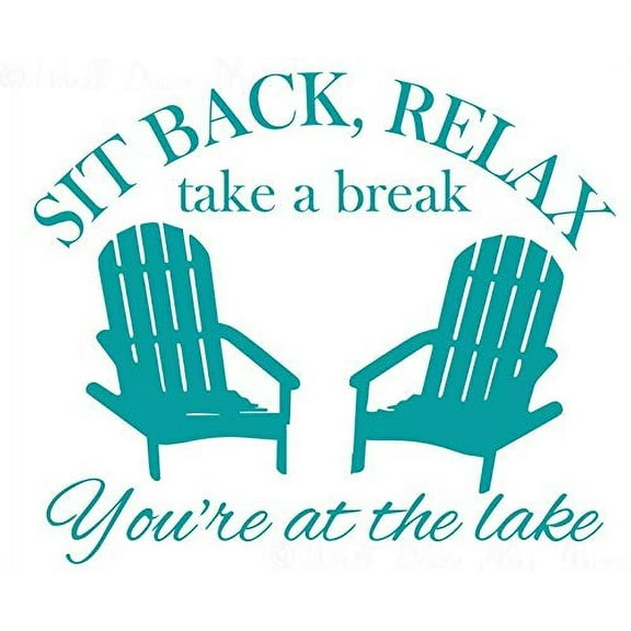 Sit Back, Relax Camping Wall Art Decals Summer Quote with Chairs, Teal, 23x19-Inch