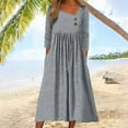 thumbnail image 2 of Kaemgyyd Women's Casual Dress with Pockets Loose Long Sleeve A-Line Maxi Dresses Flowy Stripe Pleated Fall Clothing, 2 of 6