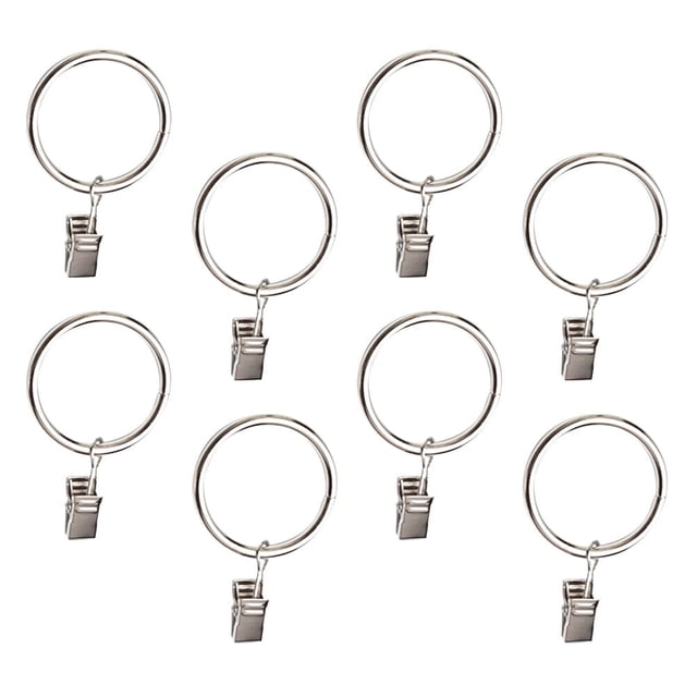 1 juego de 36 anillas de metal para cortinas de 38 mm con clips y ganchos para cortinas (plateados)