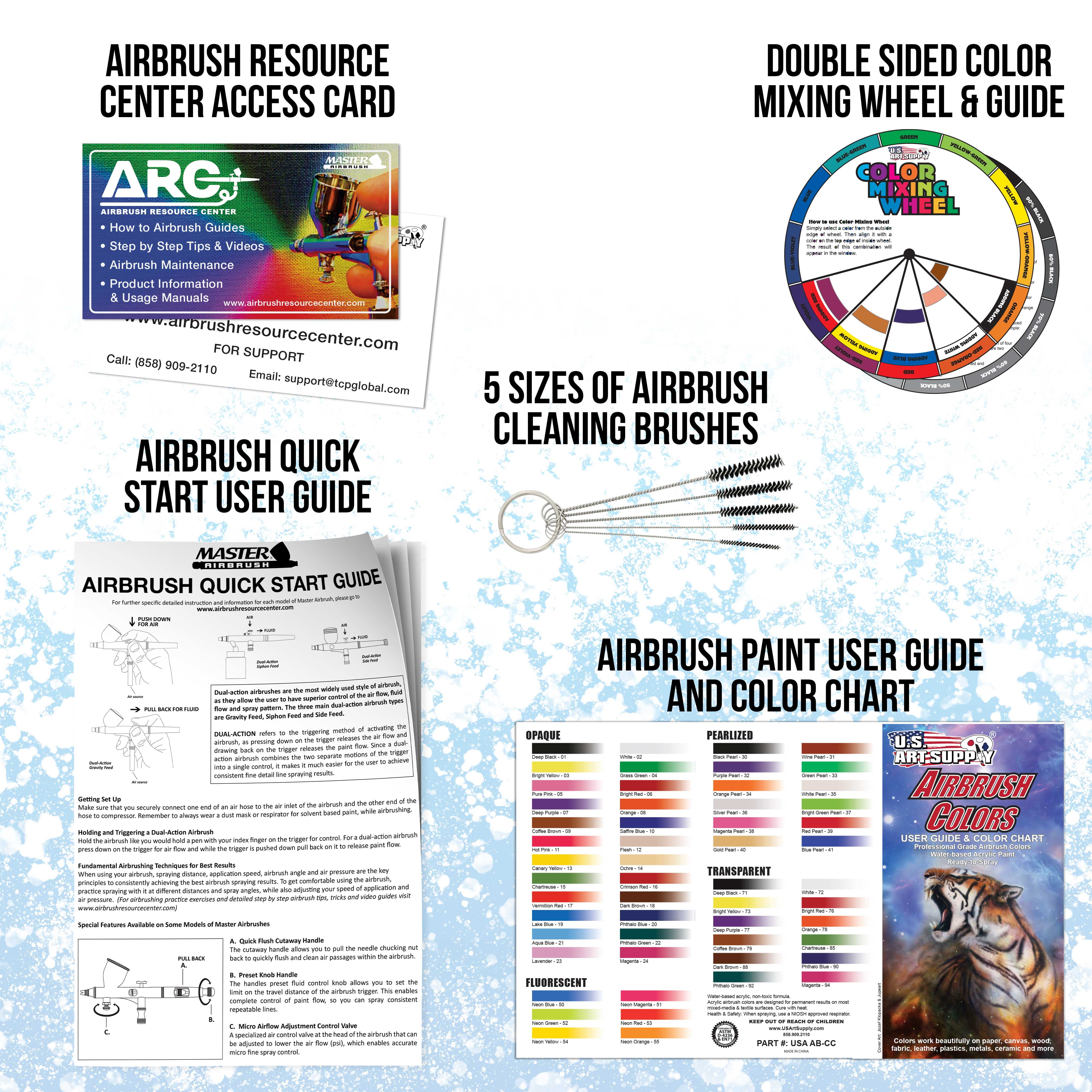 New 3 Airbrush Kit 6 Primary Colors Air Compressor Dual-Action Color Wheel Set
