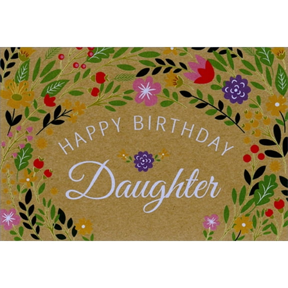 Pictura Arch of Flowers with Gold Foil Stems on Mocha Birthday Card for Daughter